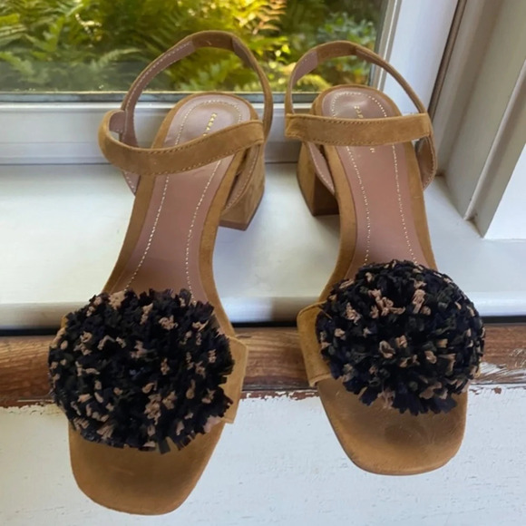 Zara Tan Suede Raffia Pom Pom Strappy Sandals 38 - Picture 11 of 13